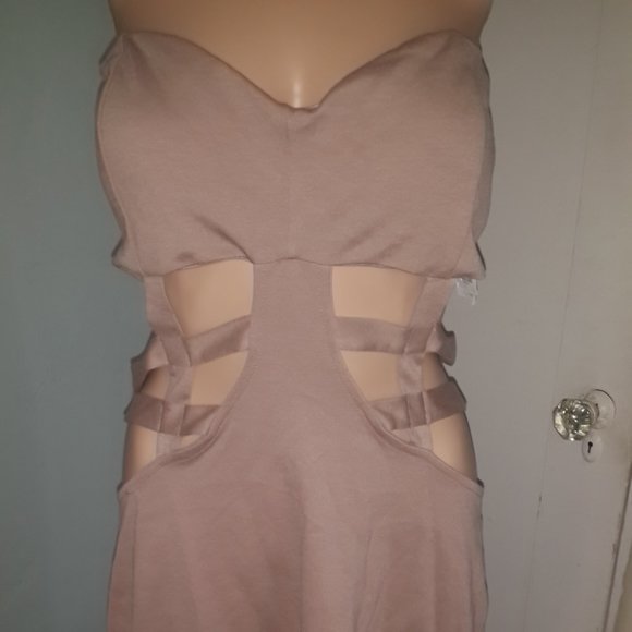 Charlotte Russe Dresses & Skirts - Nude Strapless Dress with Cut Outs - Cute!